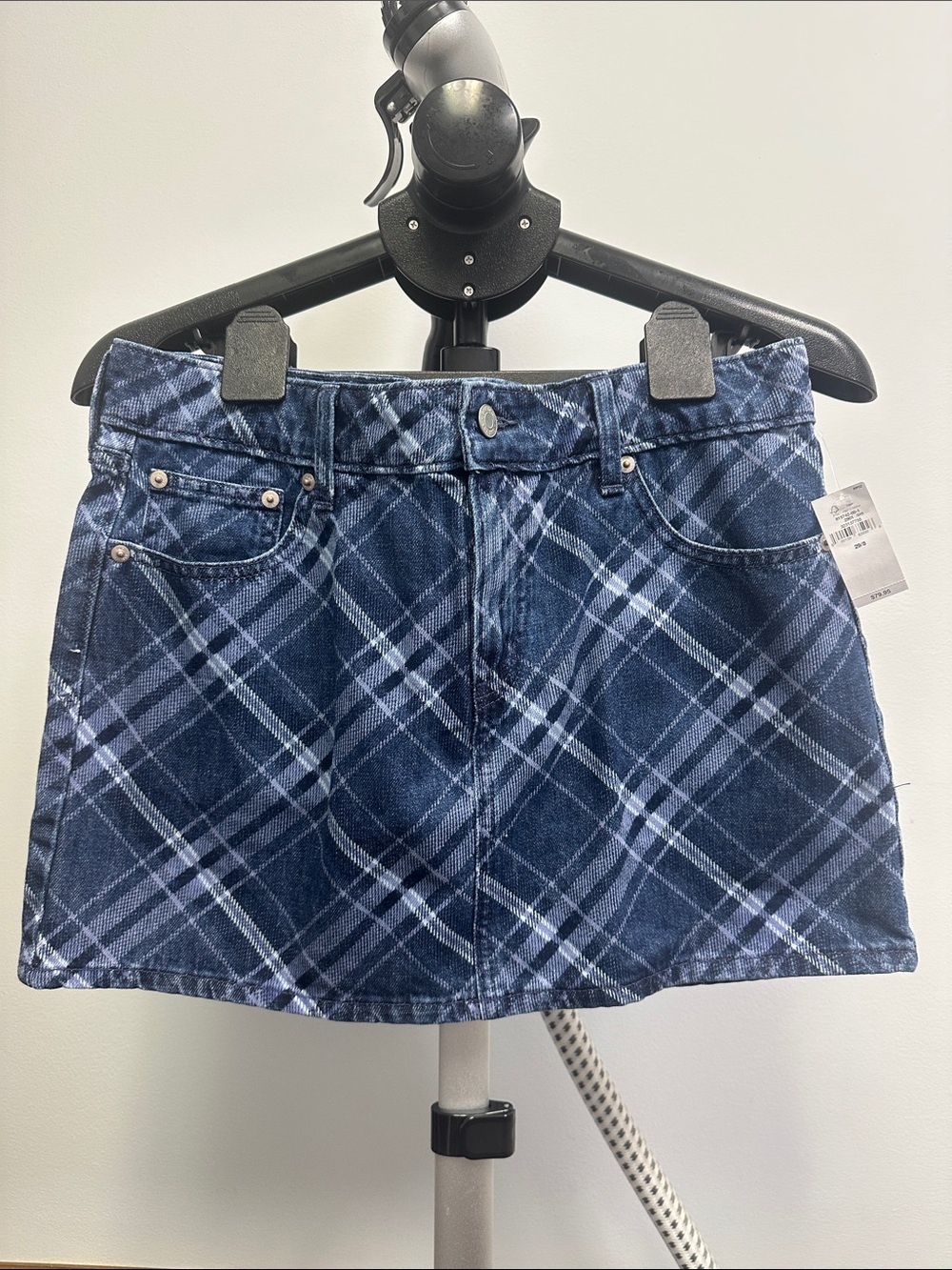 GAP Navy Blue Plaid Denim Mini Skirt